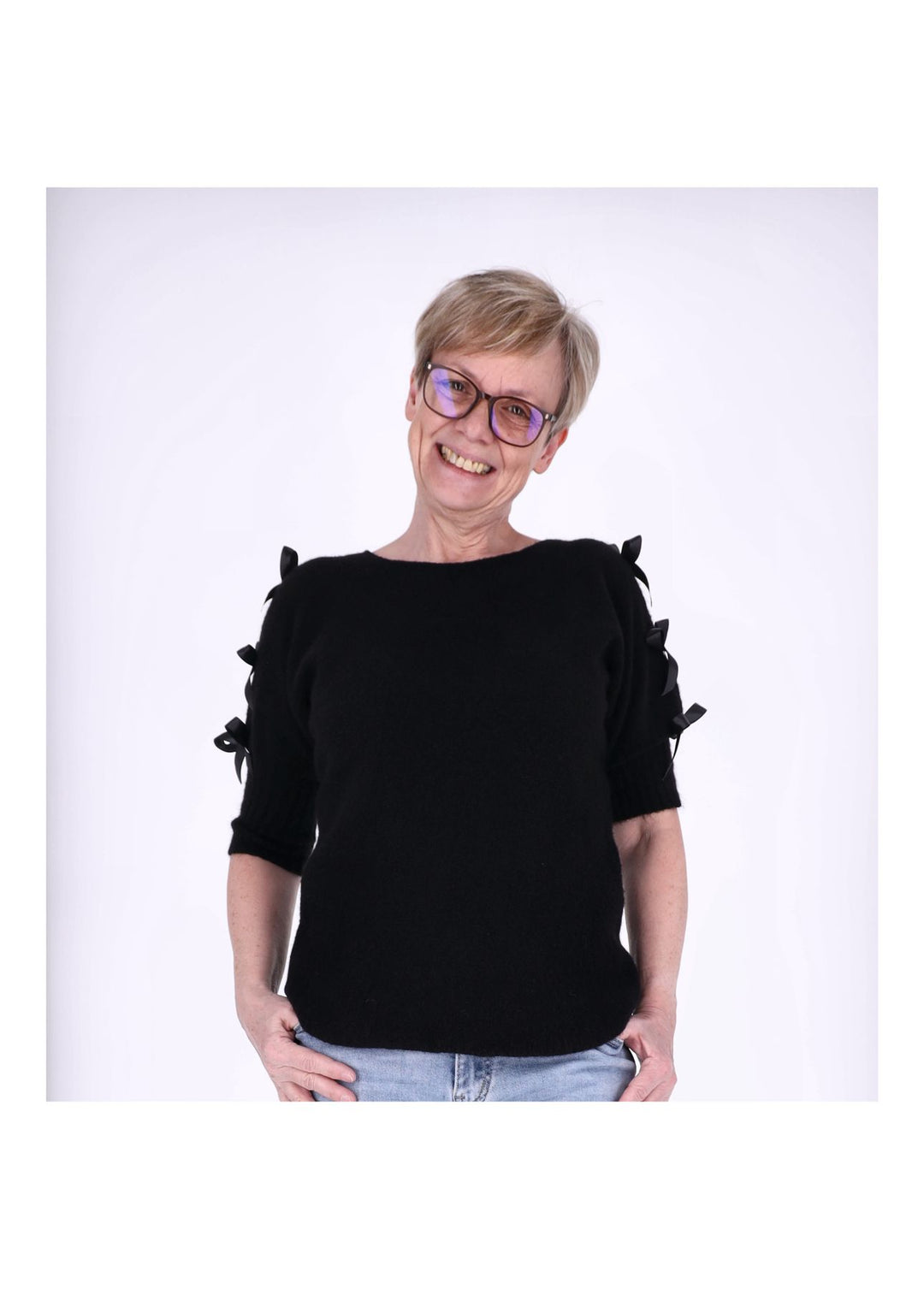 Strickshirt Damen Kurzarm Splash of Color