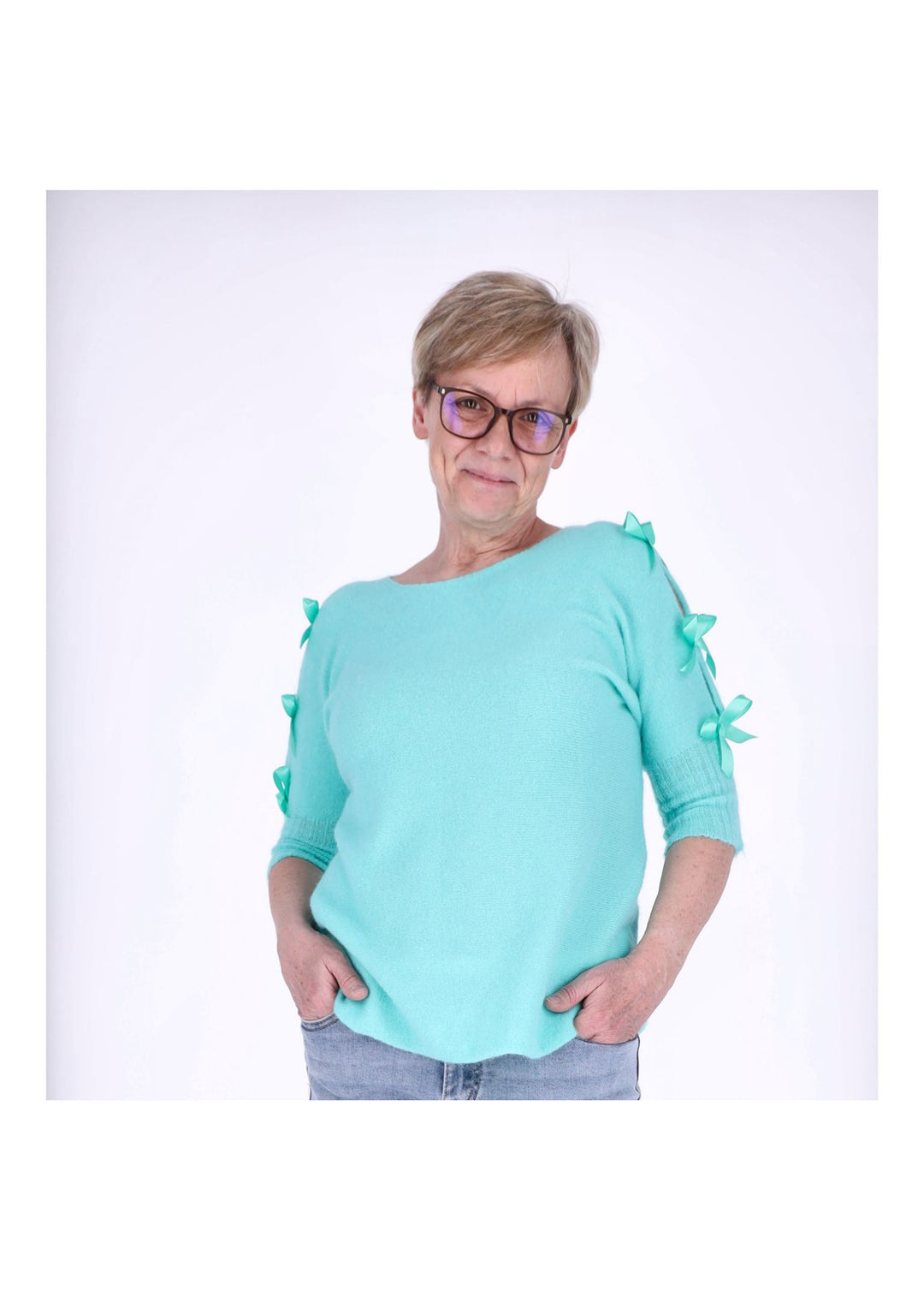 Strickshirt Damen Kurzarm Splash of Color