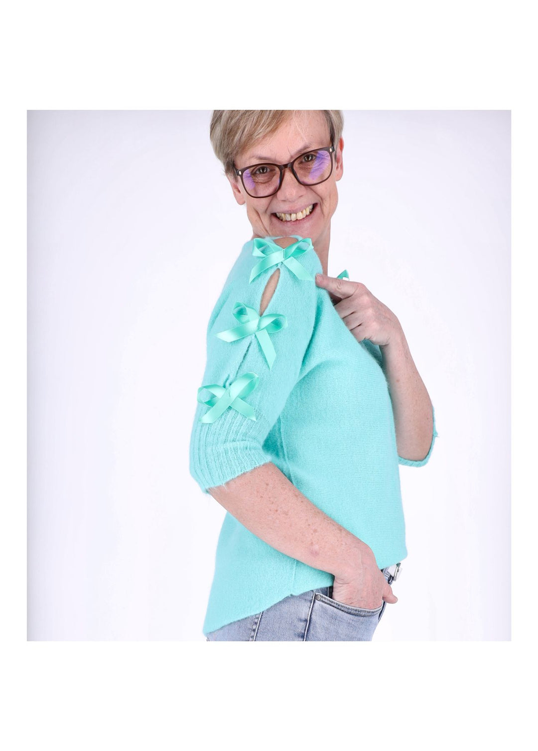 Strickshirt Damen Kurzarm Splash of Color