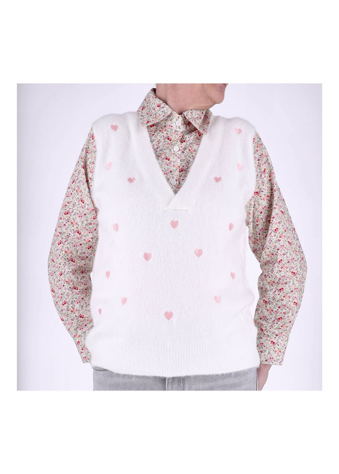 Strick Pullunder Damen mit Bluse unterlegt