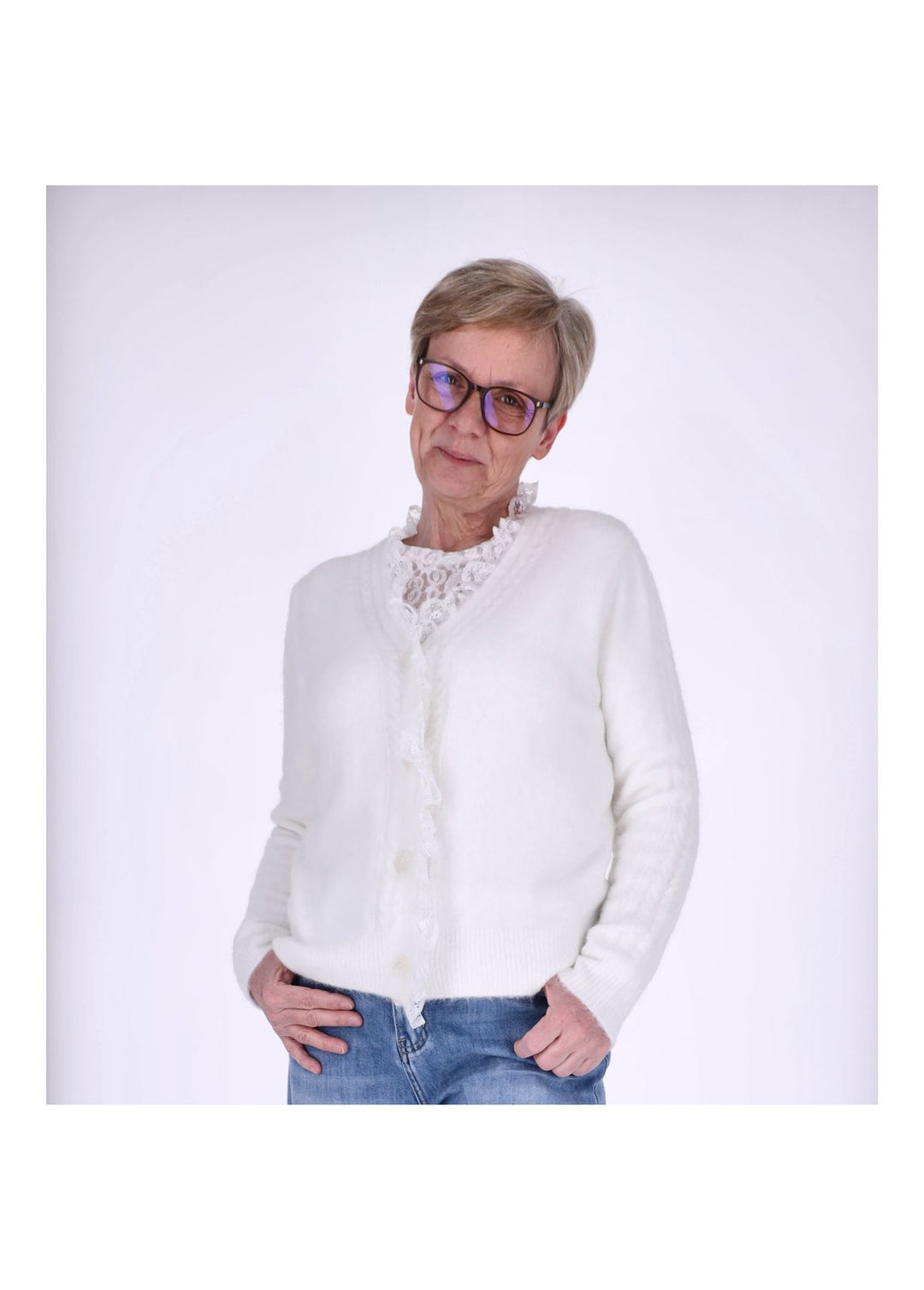 Strickjacke Damen Rüschen