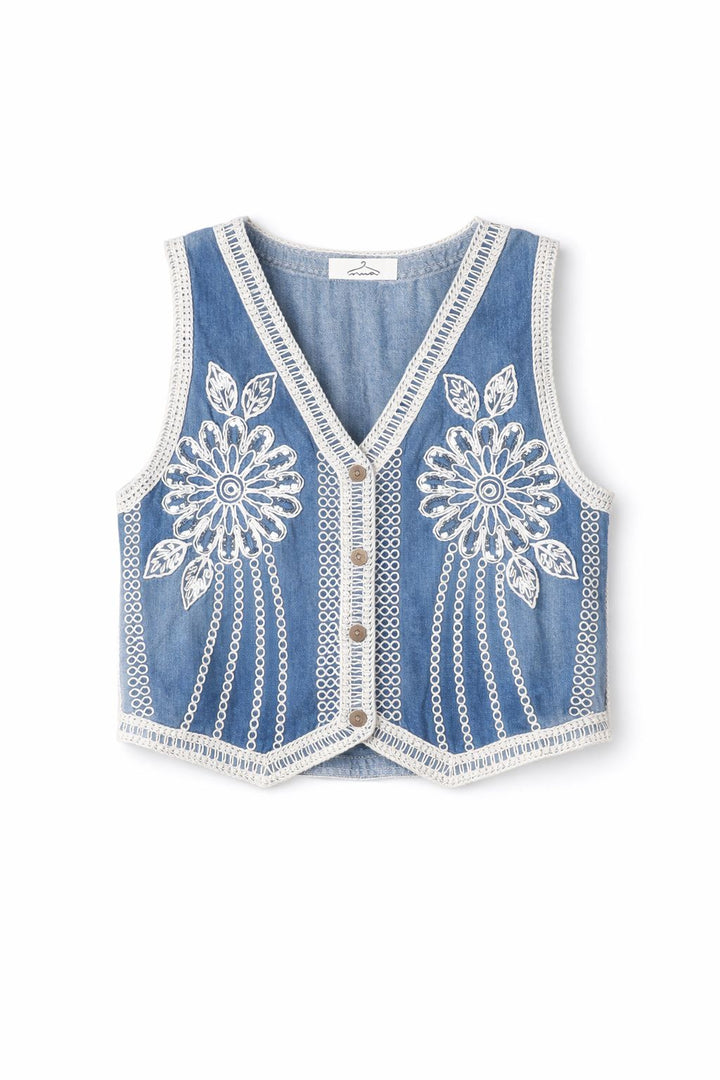 Splash of Color Jeansweste Damen Bestickt