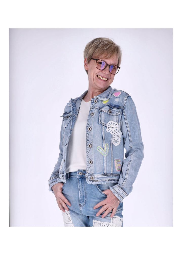 Jeansjacke Damen Häkel Aufnäher