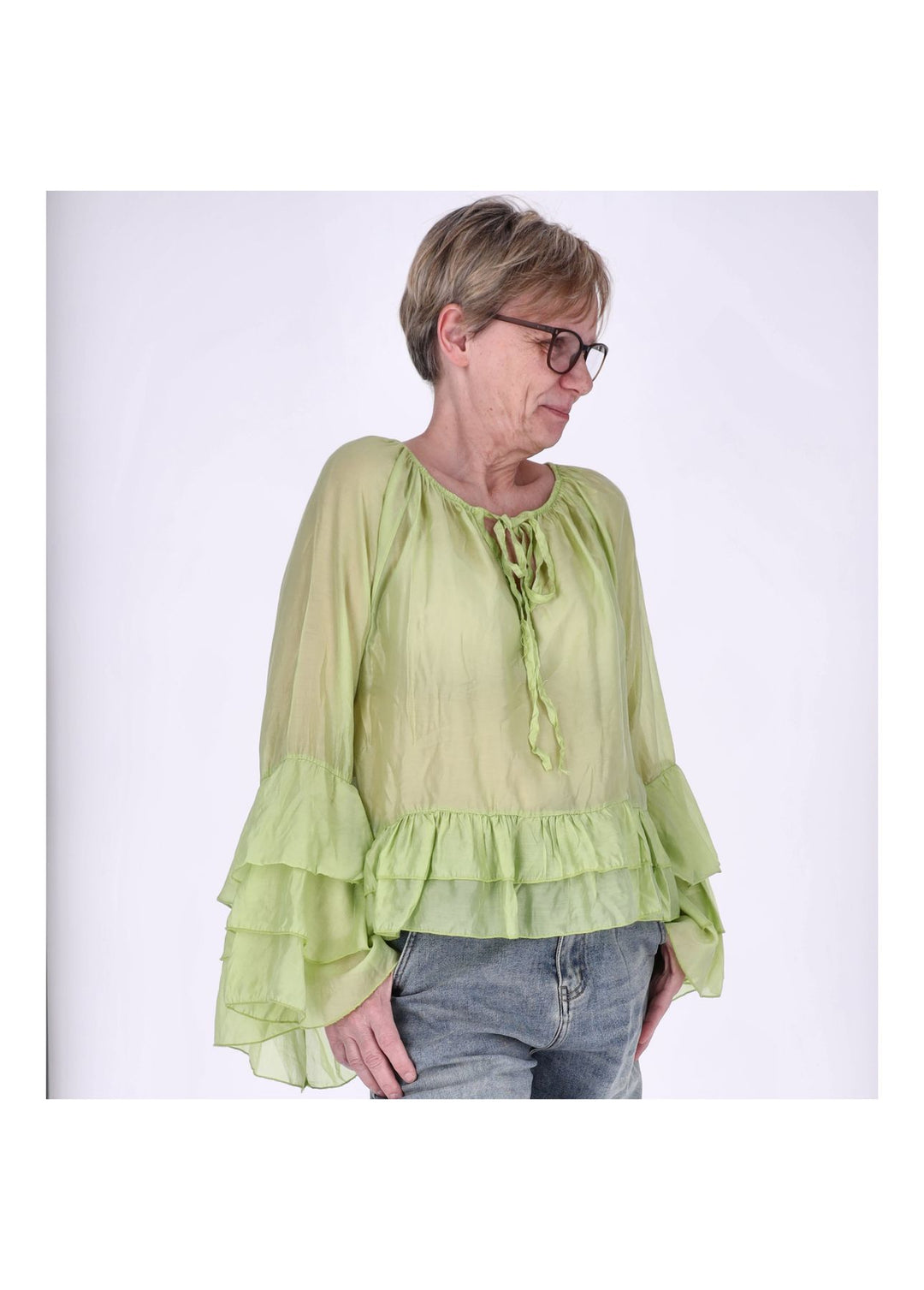 Blusenshirt Tunika Damen Trompetenarm