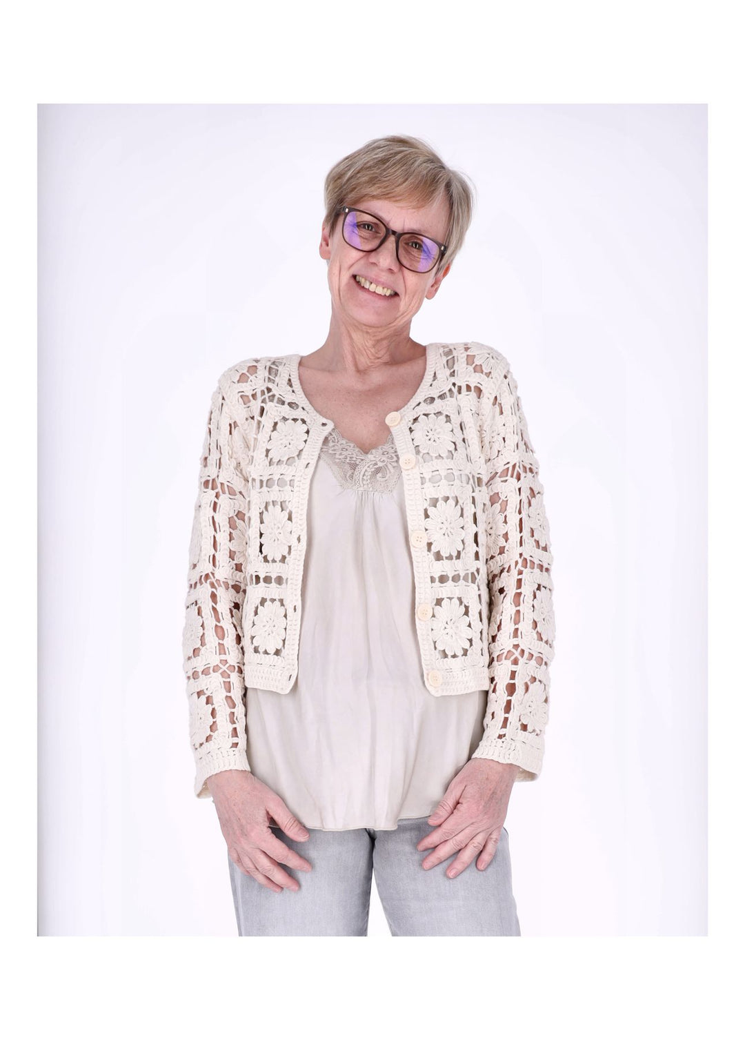 Splash of Color Häkel-Strickjacke Damen