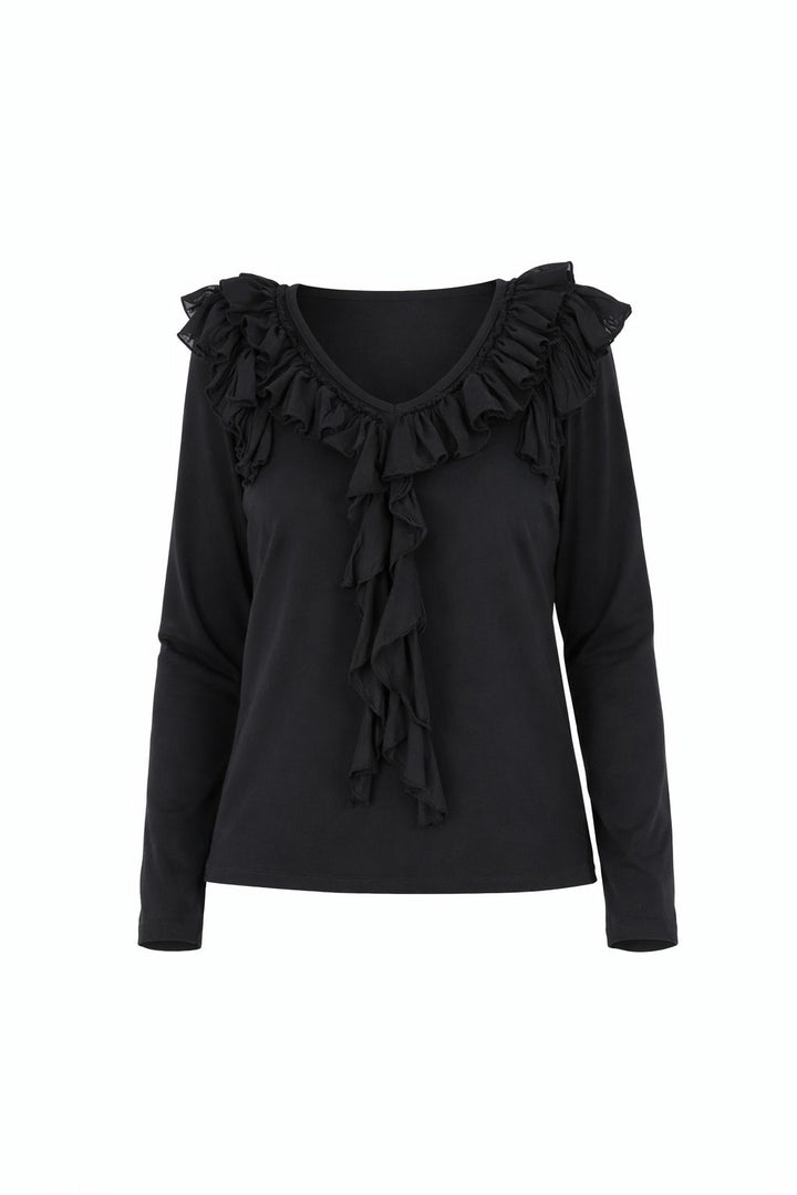 Damen Shirt mit Rüschen und V-Ausschnitt – feminin & vielseitig