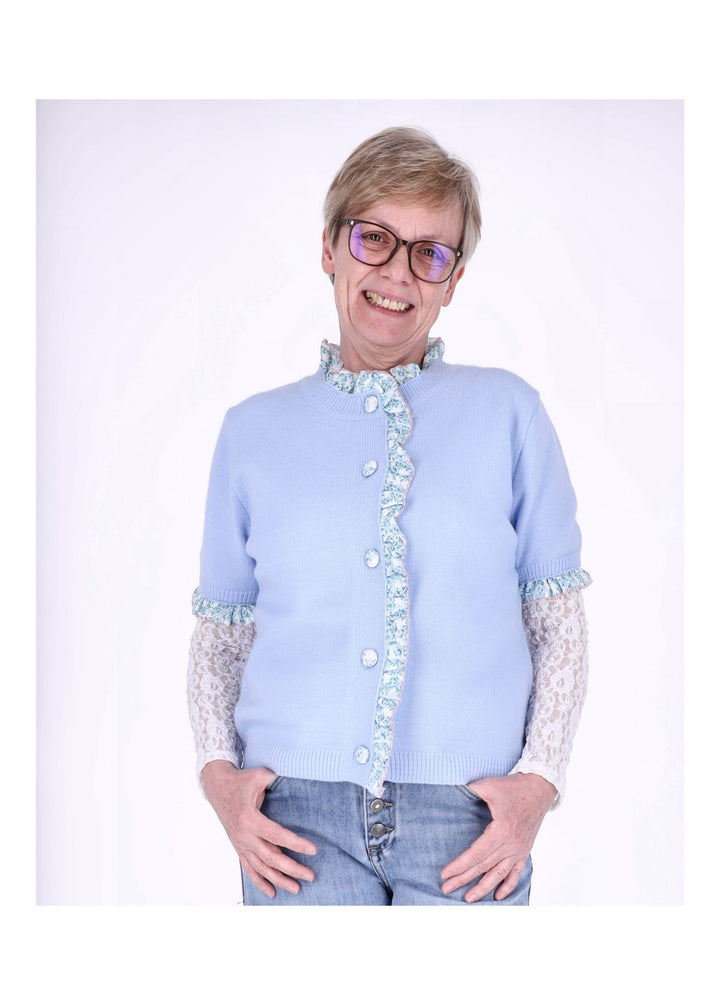 Strickjacke Damen Kurzarm Rüschen