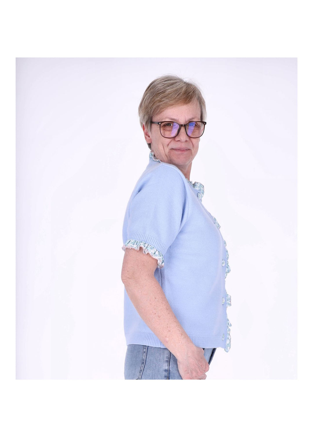 Strickjacke Damen Kurzarm Rüschen