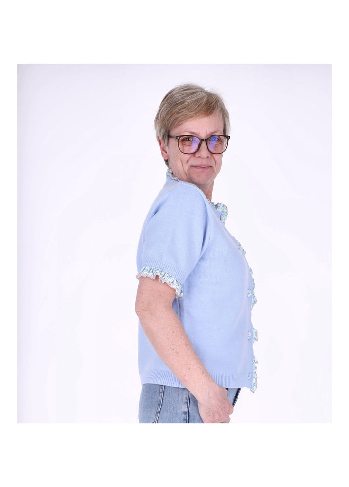 Strickjacke Damen Kurzarm Rüschen