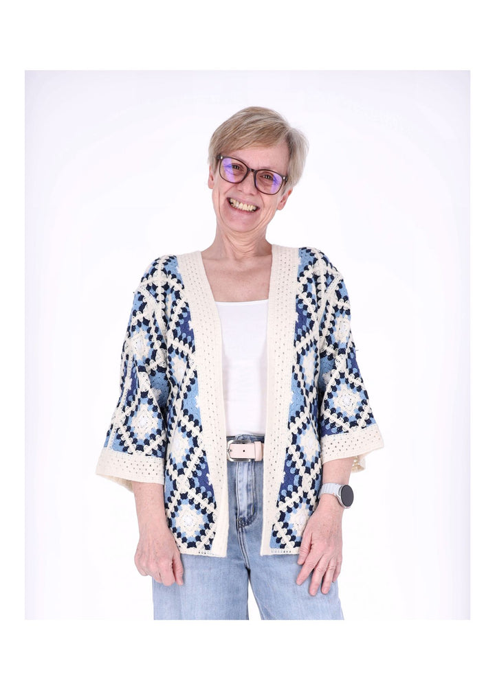 Strickjacke Häkel Damen kurz 3/4 Arm