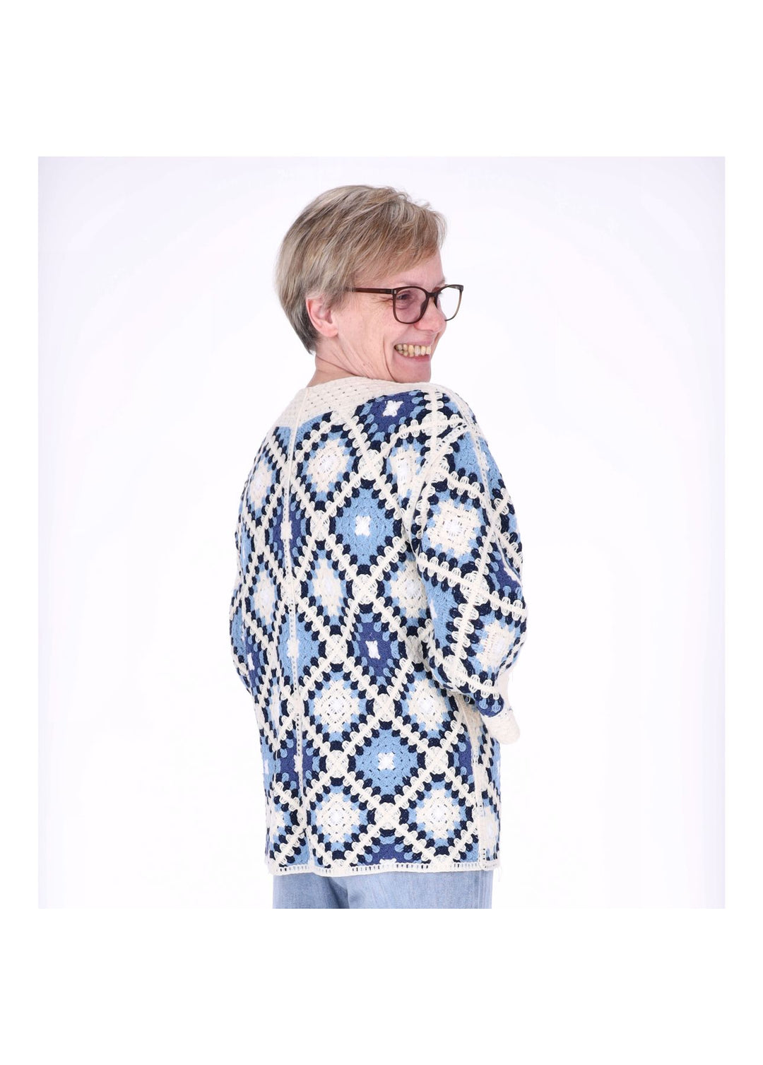 Strickjacke Häkel Damen kurz 3/4 Arm