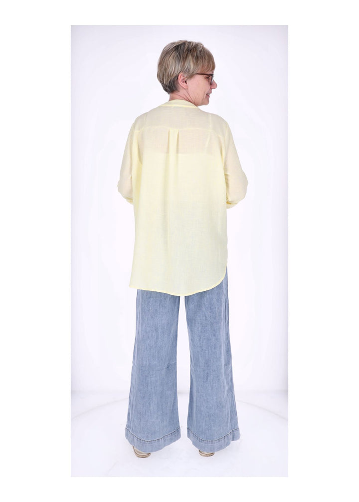 Blusenshirt Damen Struktur Krempelarm kurze Knopfleiste