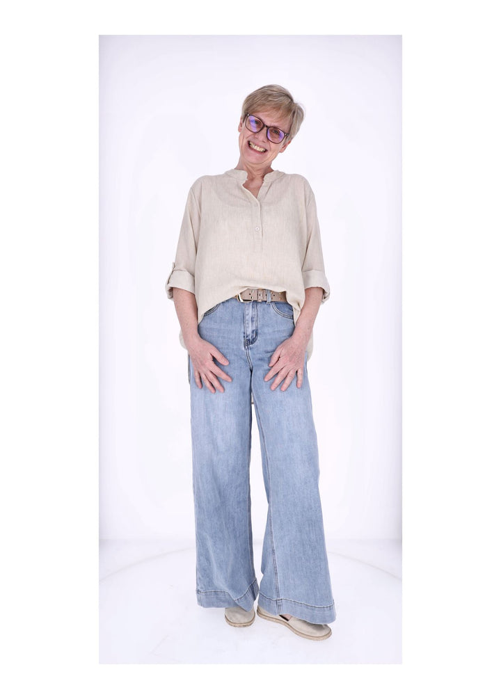 Blusenshirt Damen Struktur Krempelarm kurze Knopfleiste