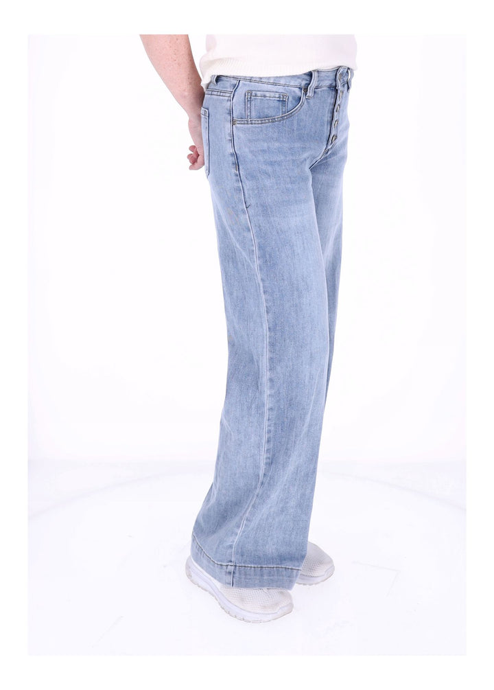 Jeans Damen Wideleg Knopfleiste