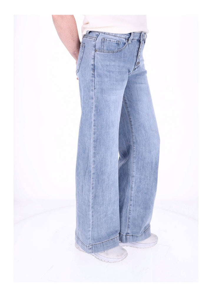 Jeans Damen Wideleg Knopfleiste