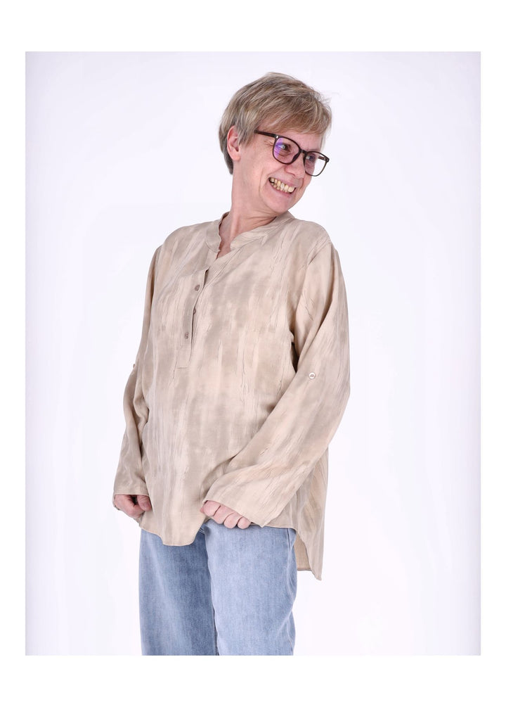 Blusenshirt Damen Krempelarm AOP kurze Knopfleiste