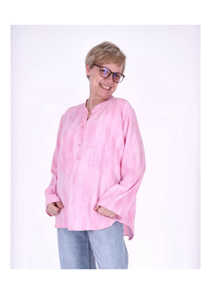 Blusenshirt Damen Krempelarm AOP kurze Knopfleiste