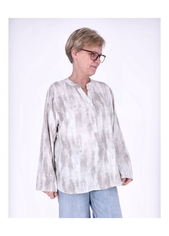 Blusenshirt Damen Krempelarm AOP kurze Knopfleiste