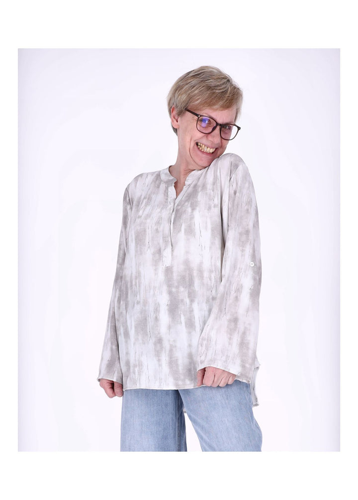 Blusenshirt Damen Krempelarm AOP kurze Knopfleiste