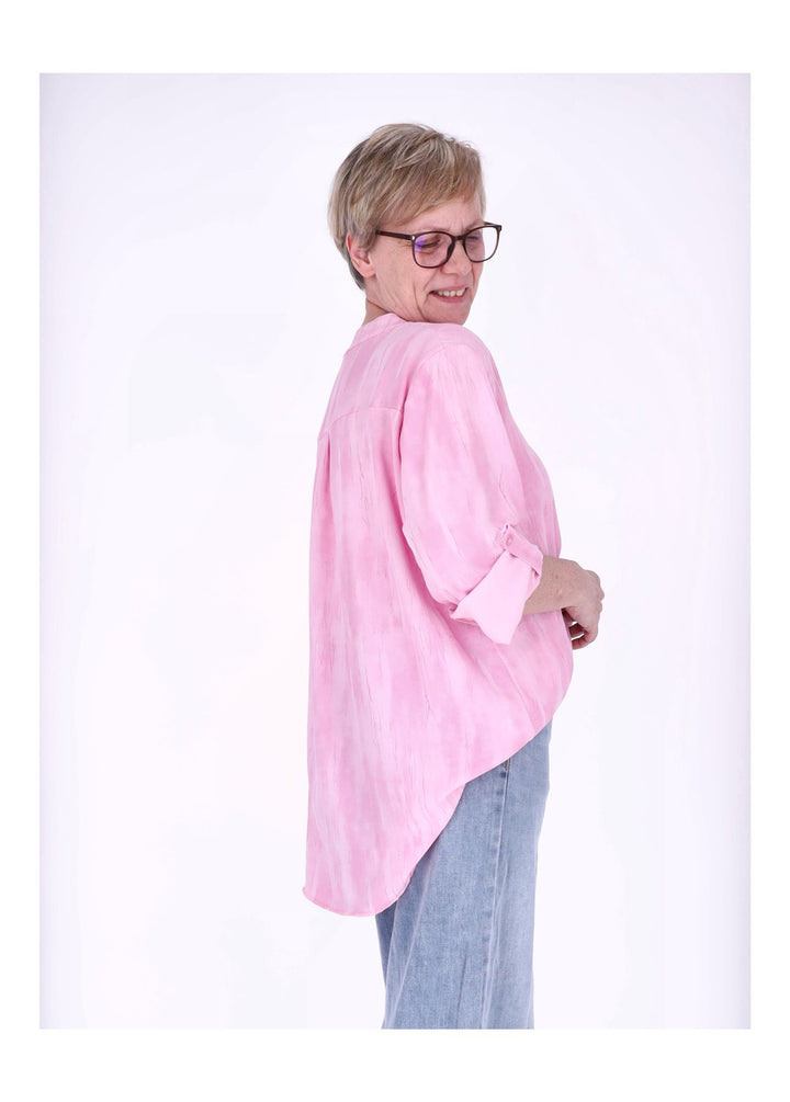 Blusenshirt Damen Krempelarm AOP kurze Knopfleiste