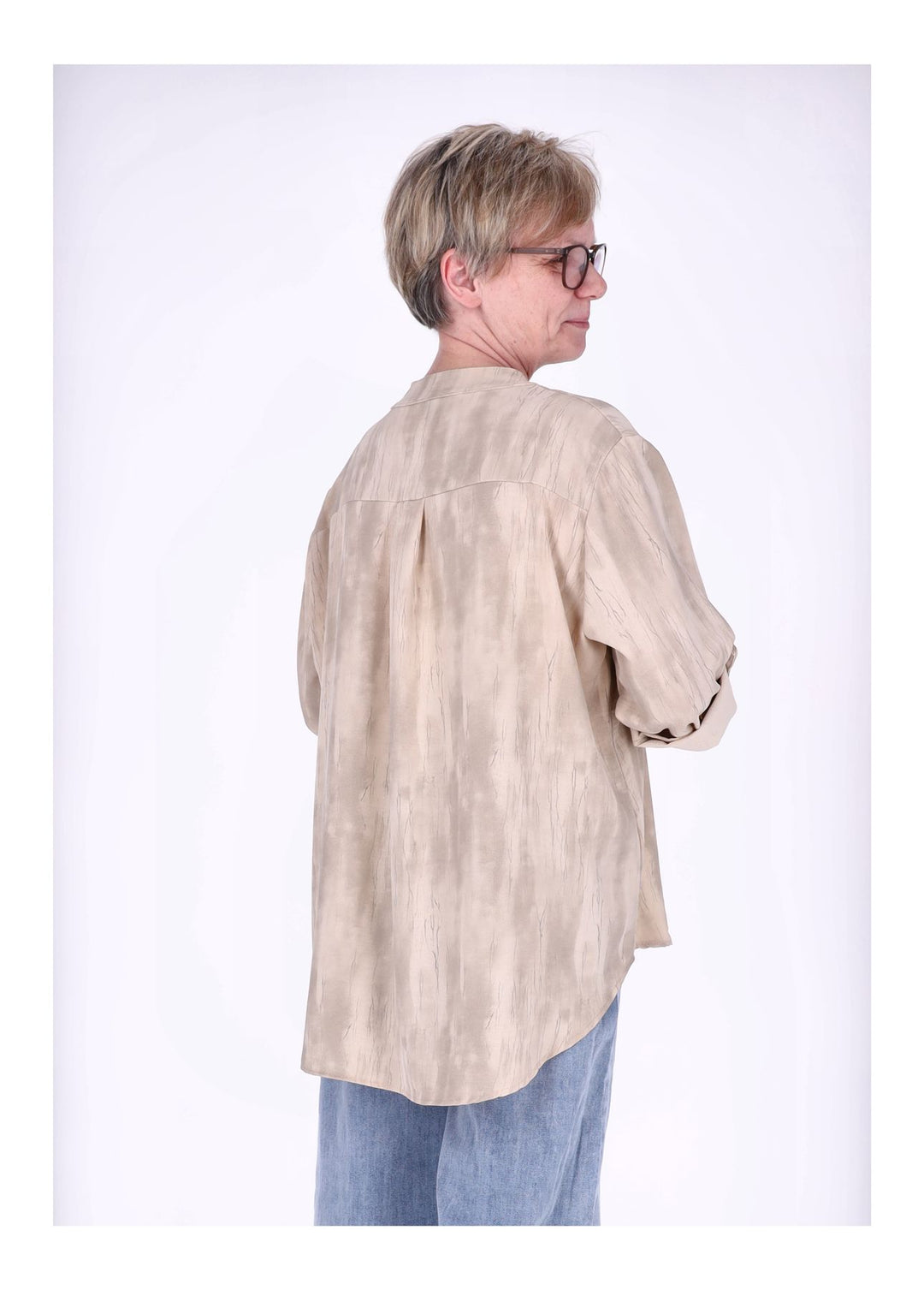 Blusenshirt Damen Krempelarm AOP kurze Knopfleiste