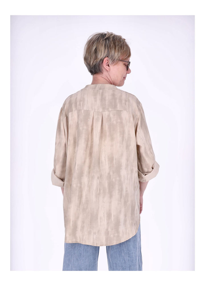 Blusenshirt Damen Krempelarm AOP kurze Knopfleiste