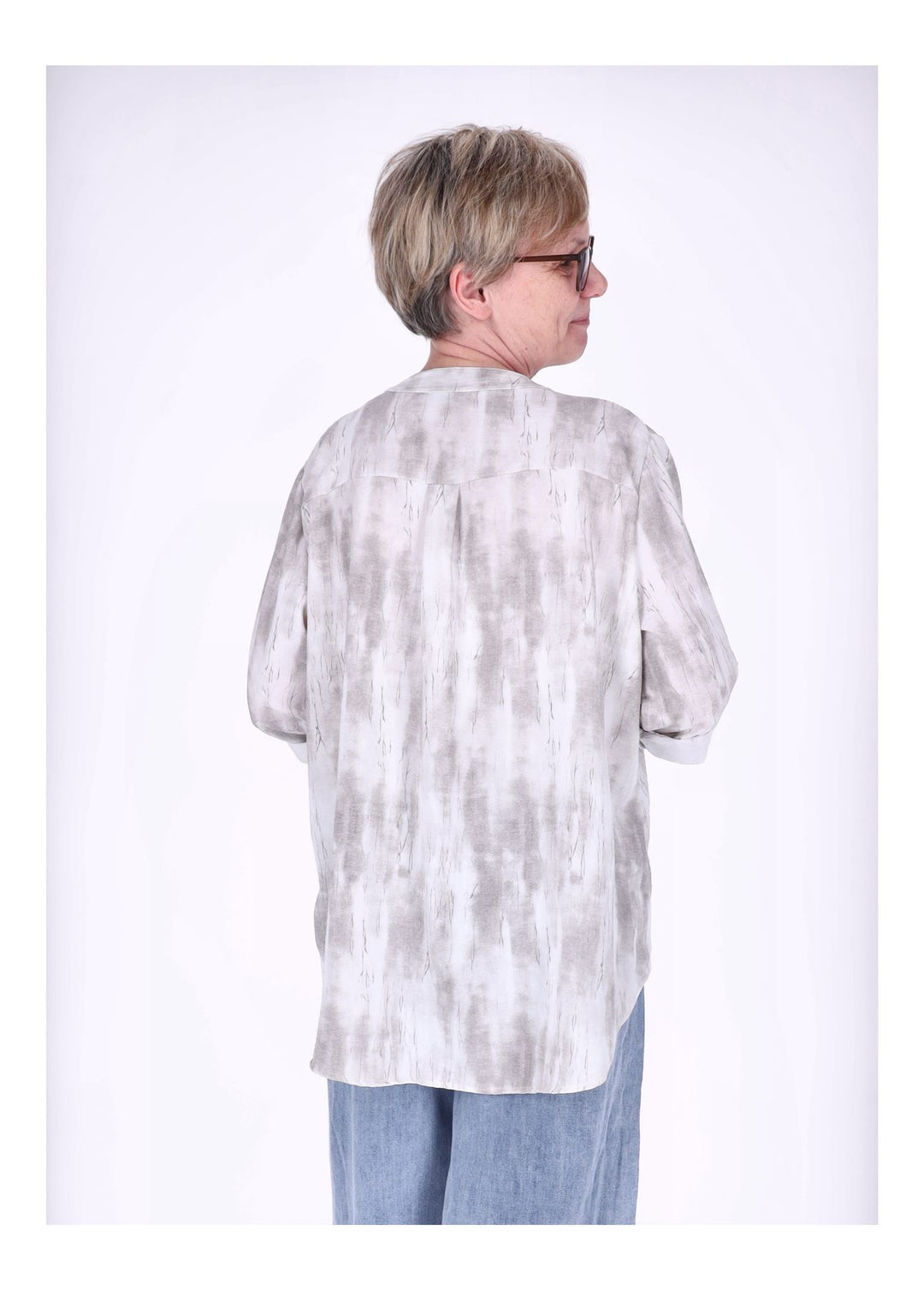 Blusenshirt Damen Krempelarm AOP kurze Knopfleiste