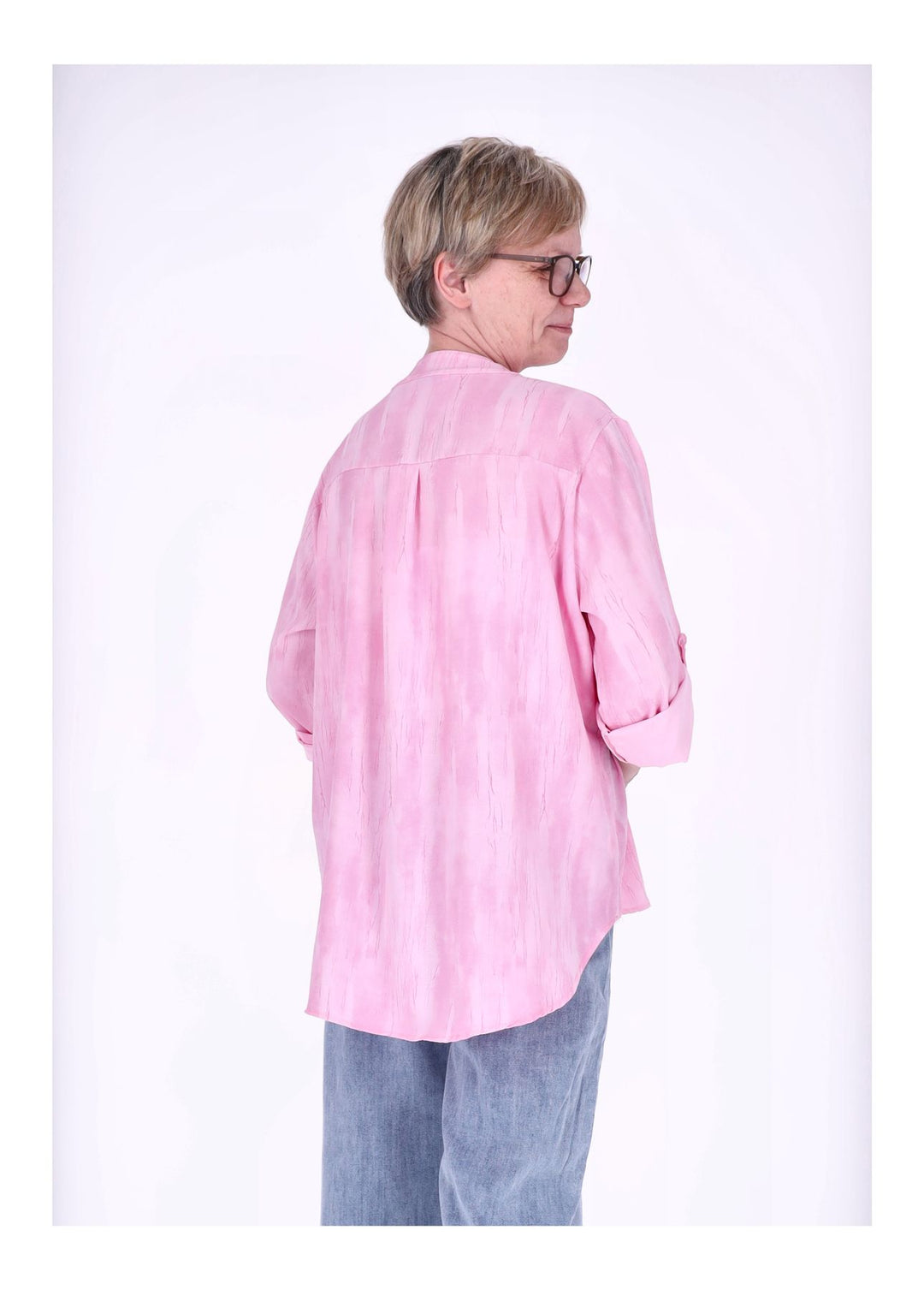 Blusenshirt Damen Krempelarm AOP kurze Knopfleiste