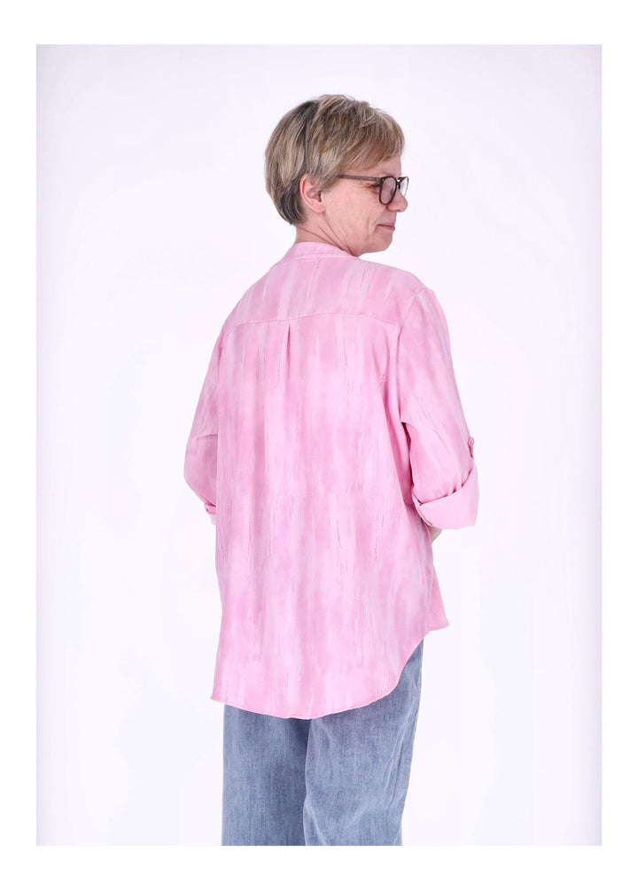 Blusenshirt Damen Krempelarm AOP kurze Knopfleiste