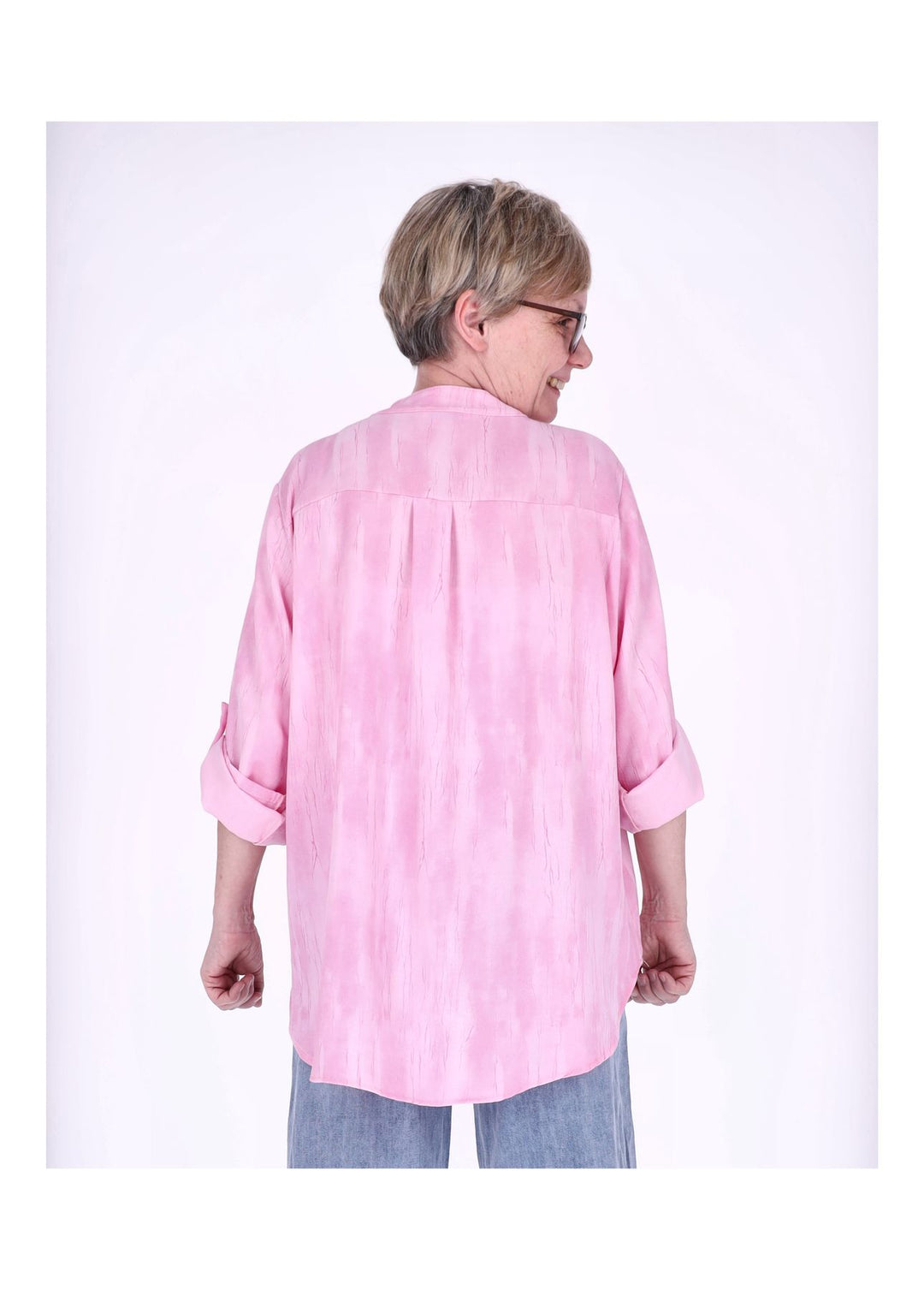 Blusenshirt Damen Krempelarm AOP kurze Knopfleiste