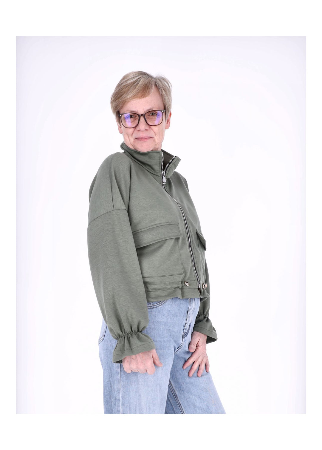 Jacke Damen Sweat Tunnelzug aufgesetzte Taschen kurz