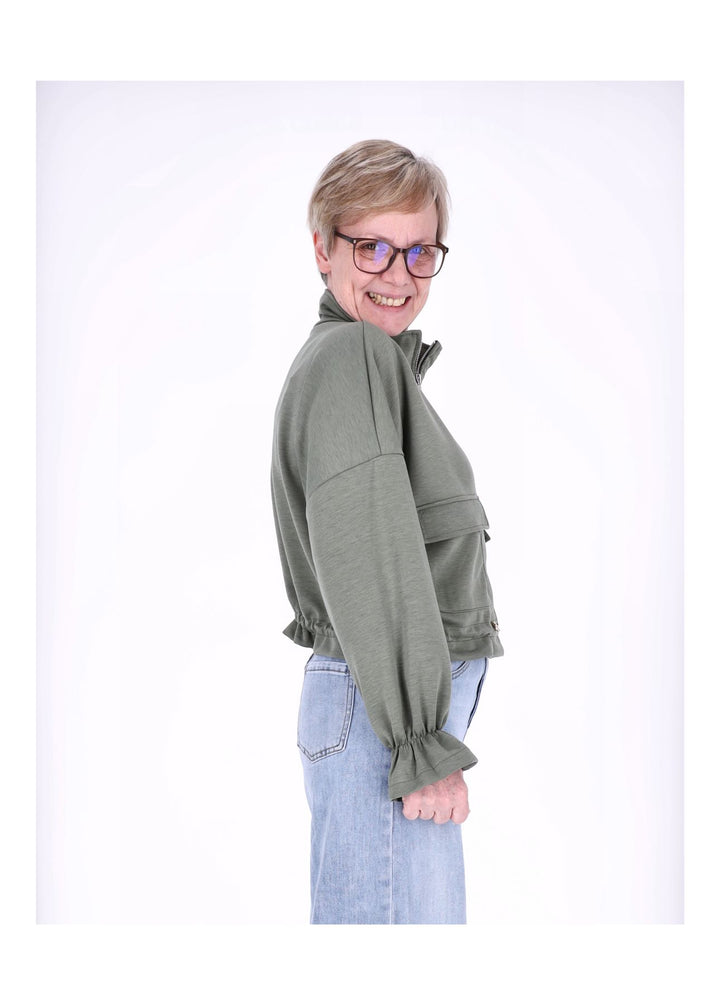 Jacke Damen Sweat Tunnelzug aufgesetzte Taschen kurz