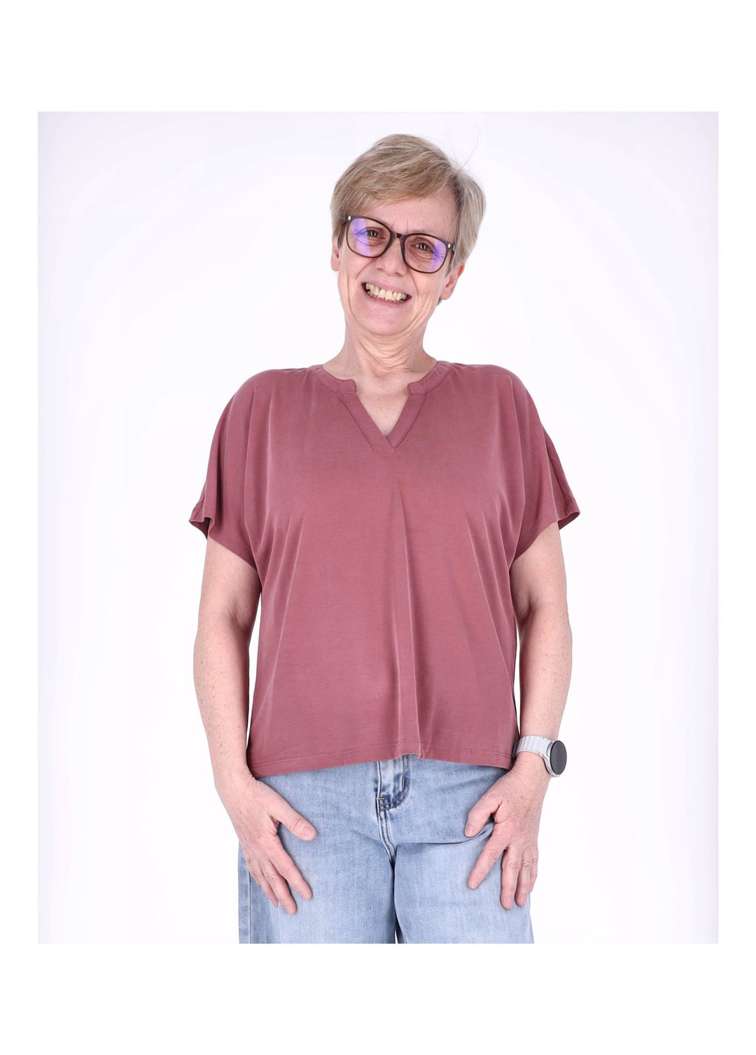 ONLY Damen T-Shirt Split Neck Kurzarm