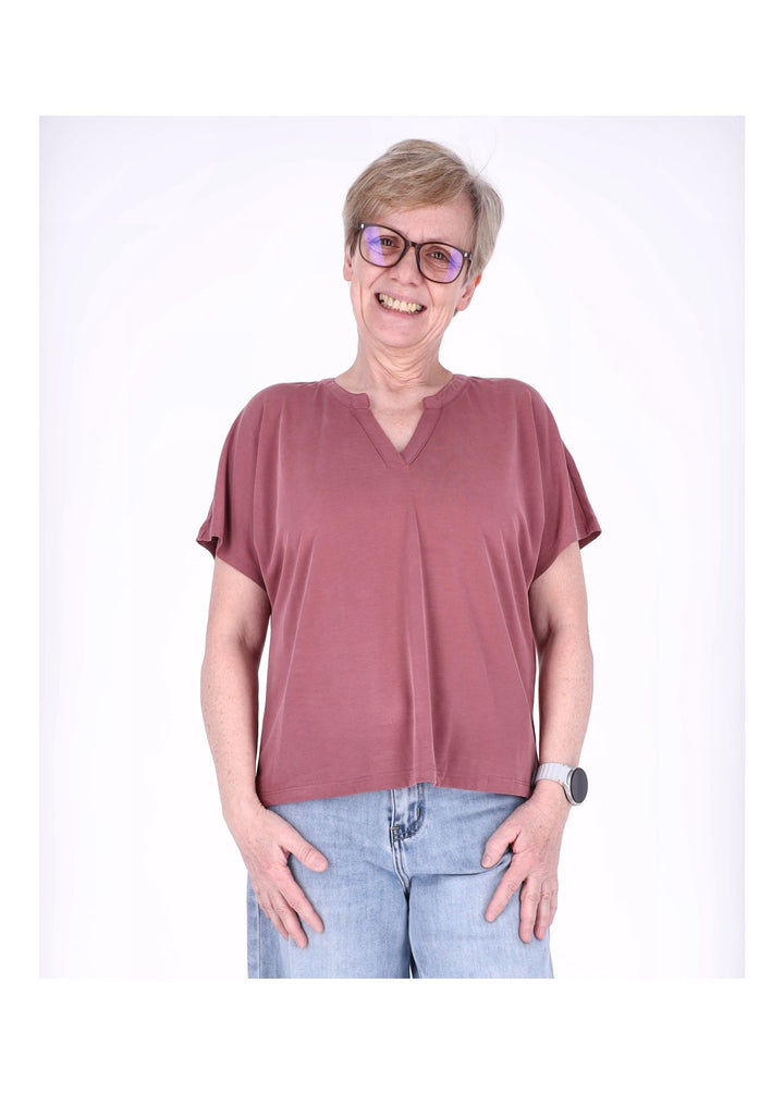 ONLY Damen T-Shirt Split Neck Kurzarm