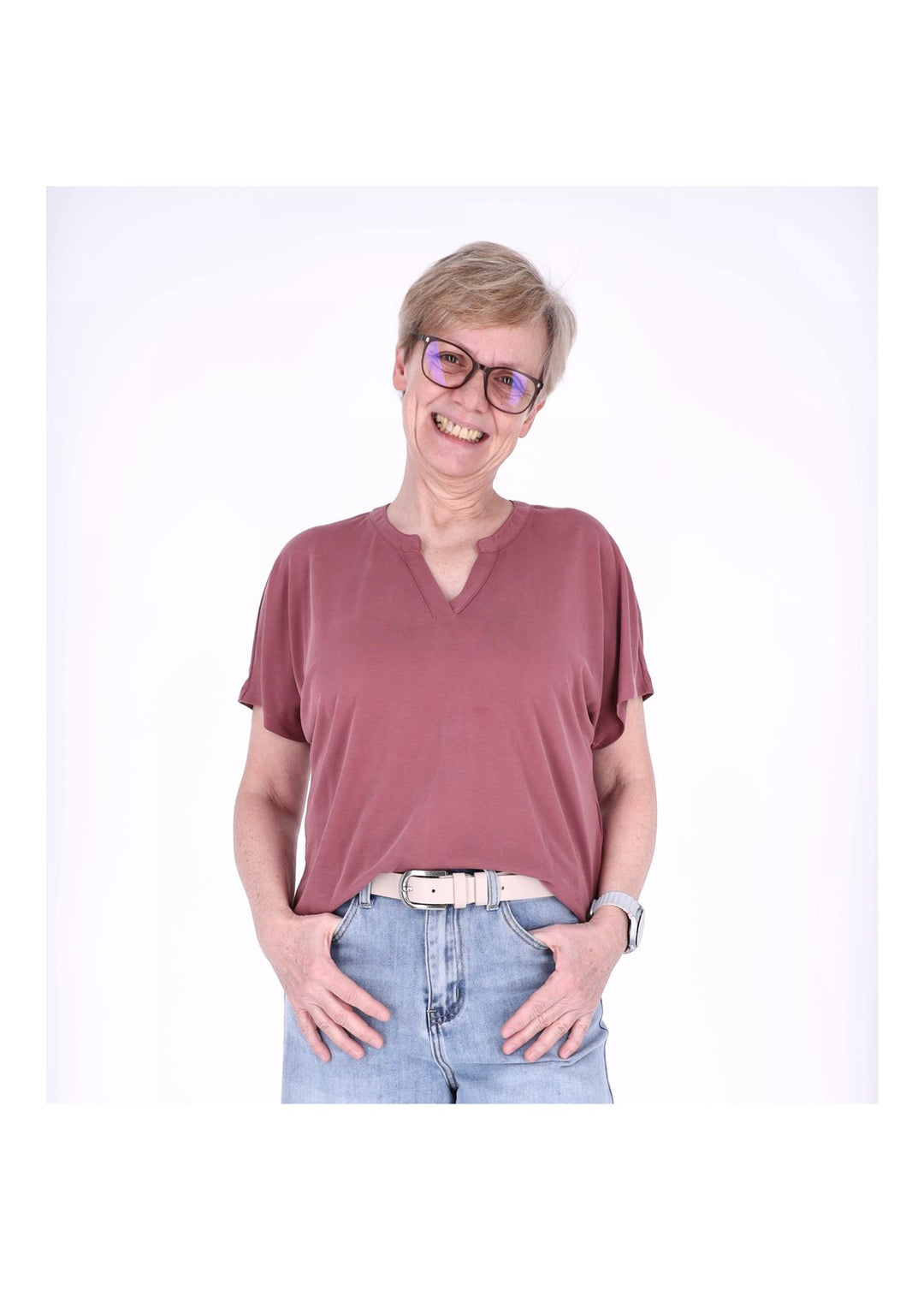 ONLY Damen T-Shirt Split Neck Kurzarm