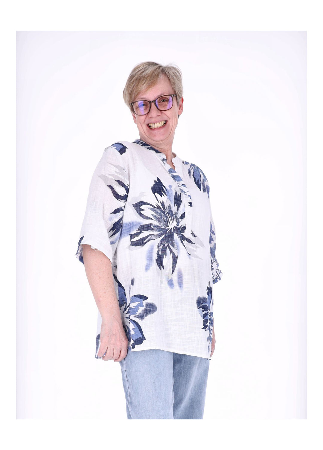 Blusenshirt Damen 3/4 Krempelarm AOP