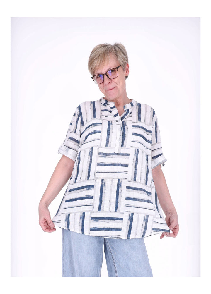 Blusenshirt Damen 3/4 Krempelarm AOP Streifen