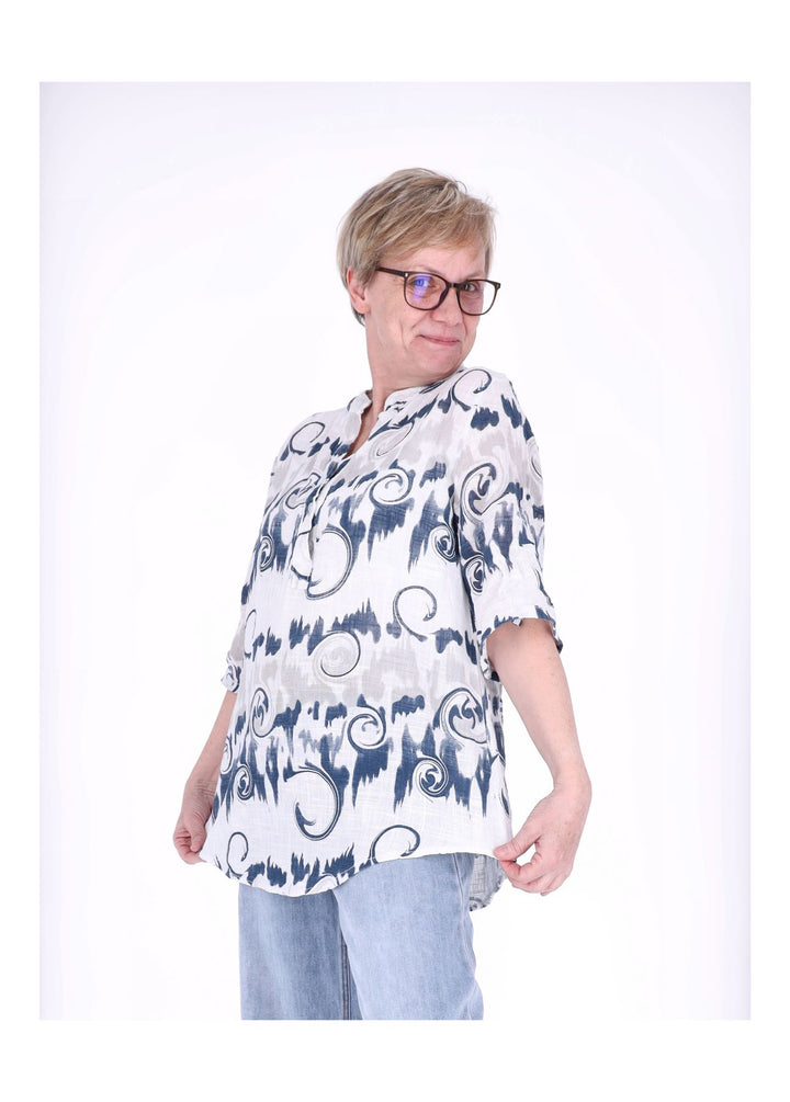 Blusenshirt Damen 3/4 Krempelarm AOP Kreise