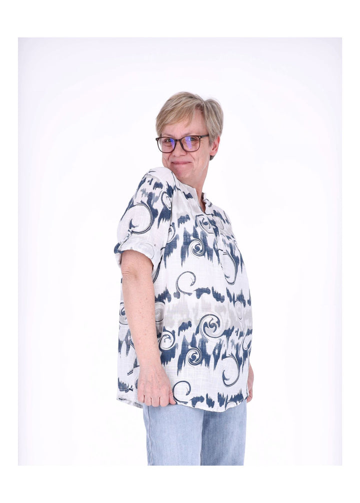 Blusenshirt Damen 3/4 Krempelarm AOP Kreise