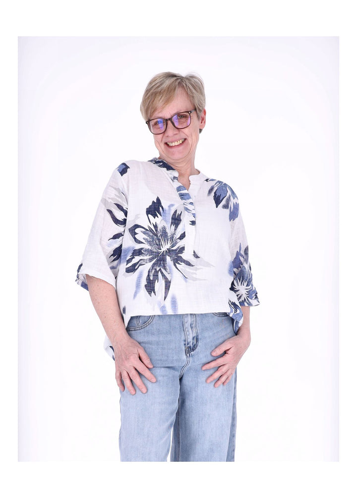 Blusenshirt Damen 3/4 Krempelarm AOP