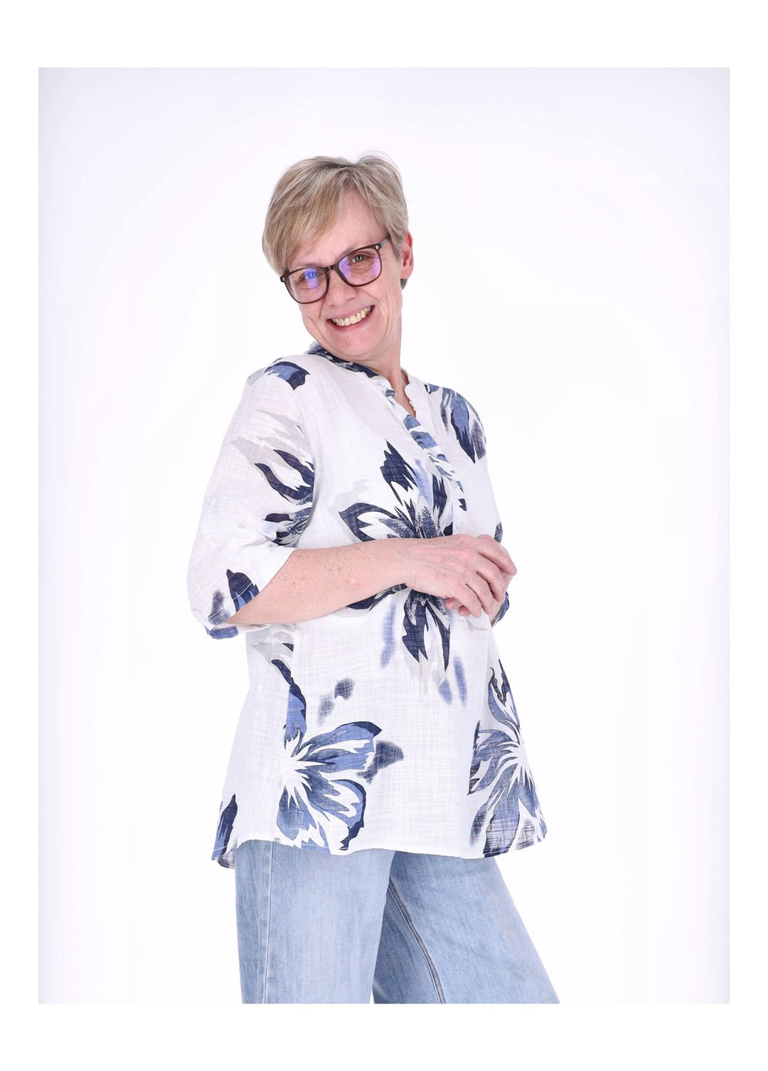 Blusenshirt Damen 3/4 Krempelarm AOP