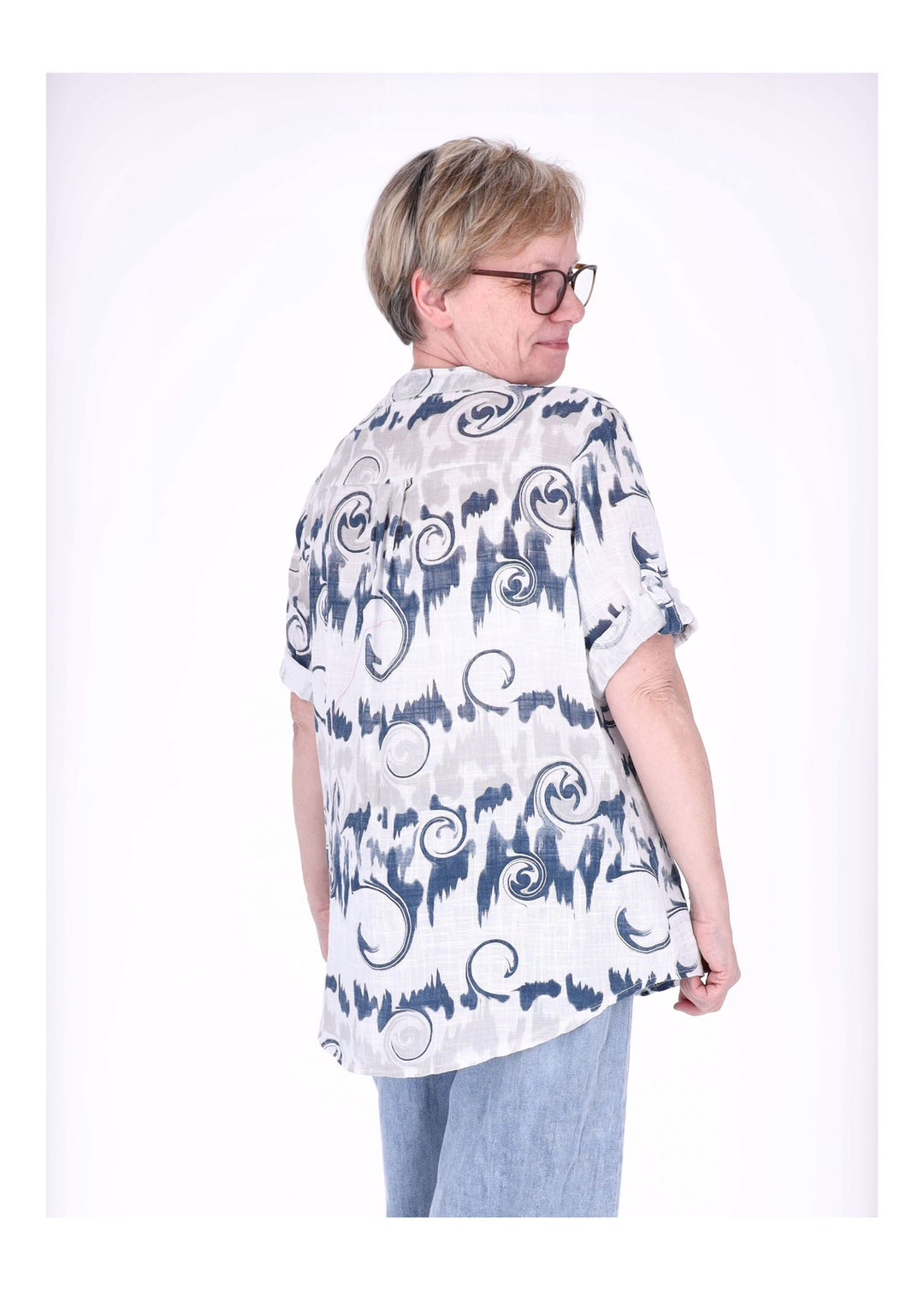 Blusenshirt Damen 3/4 Krempelarm AOP Kreise