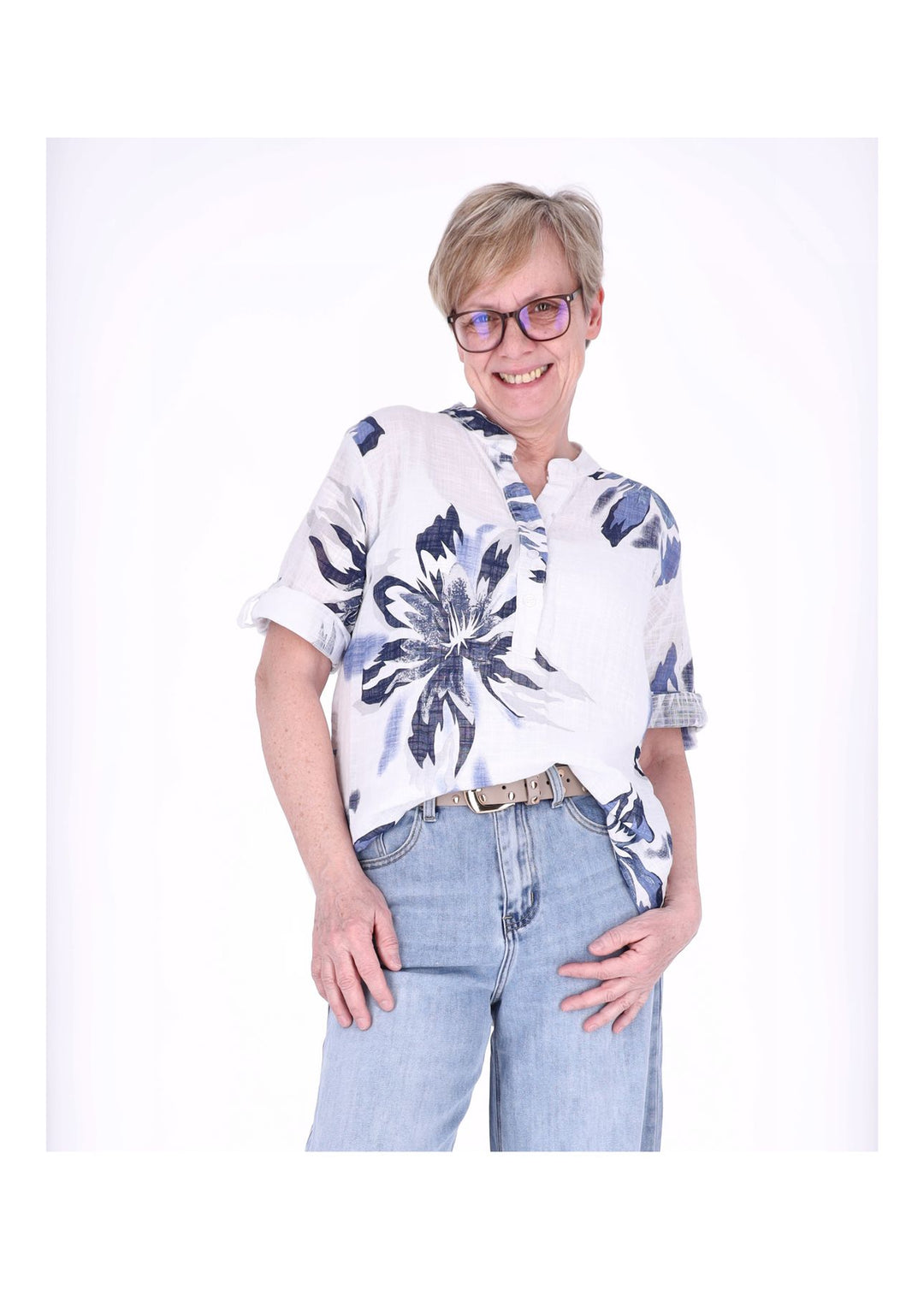 Blusenshirt Damen 3/4 Krempelarm AOP