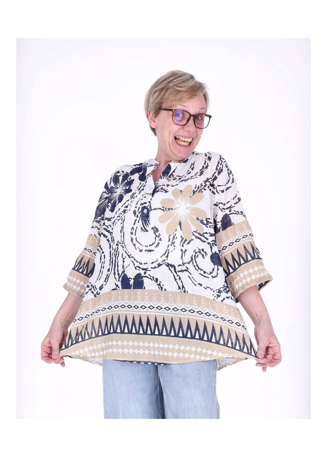 Blusenshirt Damen 3/4 Krempelarm AOP Grafisch