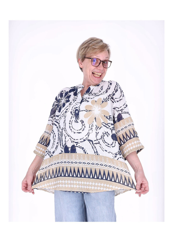 Blusenshirt Damen 3/4 Krempelarm AOP Grafisch