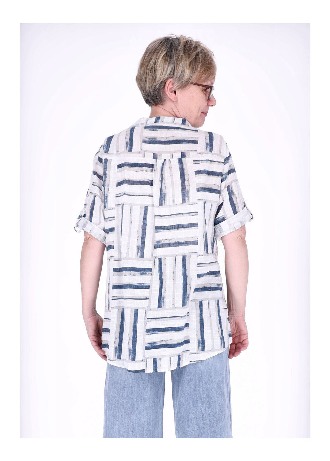 Blusenshirt Damen 3/4 Krempelarm AOP Streifen