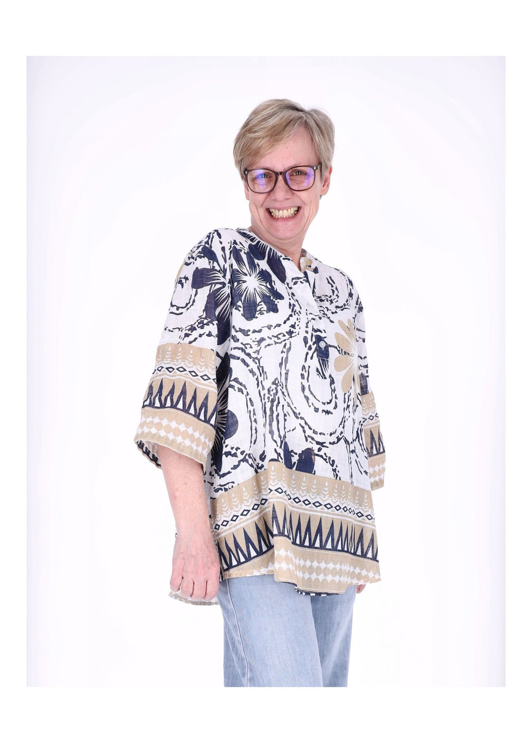 Blusenshirt Damen 3/4 Krempelarm AOP Grafisch