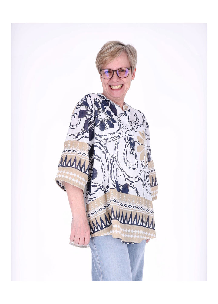 Blusenshirt Damen 3/4 Krempelarm AOP Grafisch