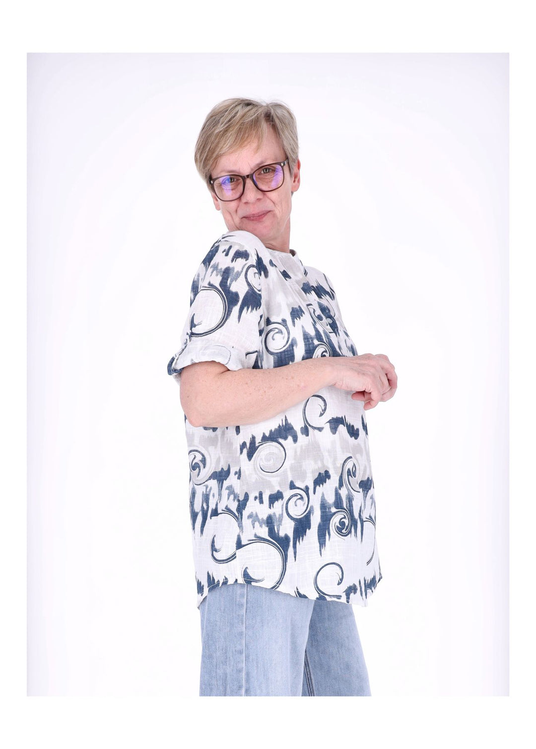 Blusenshirt Damen 3/4 Krempelarm AOP Kreise