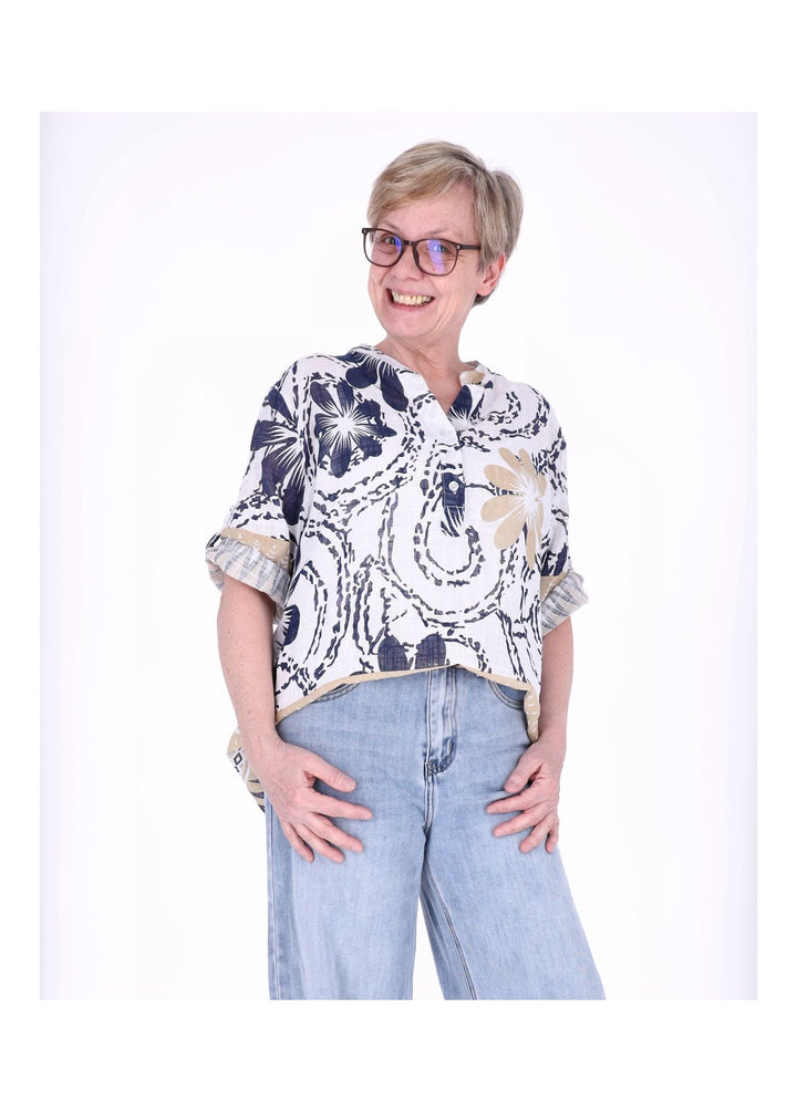 Splash of Color Blusenshirt 3/4 Krempelarm
